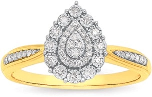 9ct Two Tone Gold Diamond Pear Ring