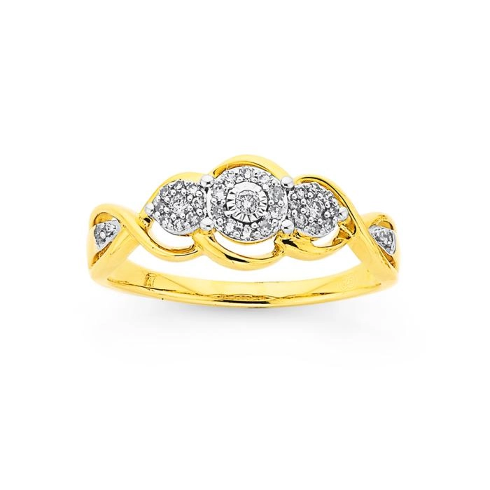 9ct Two Tone Gold Diamond Trilogy Ring