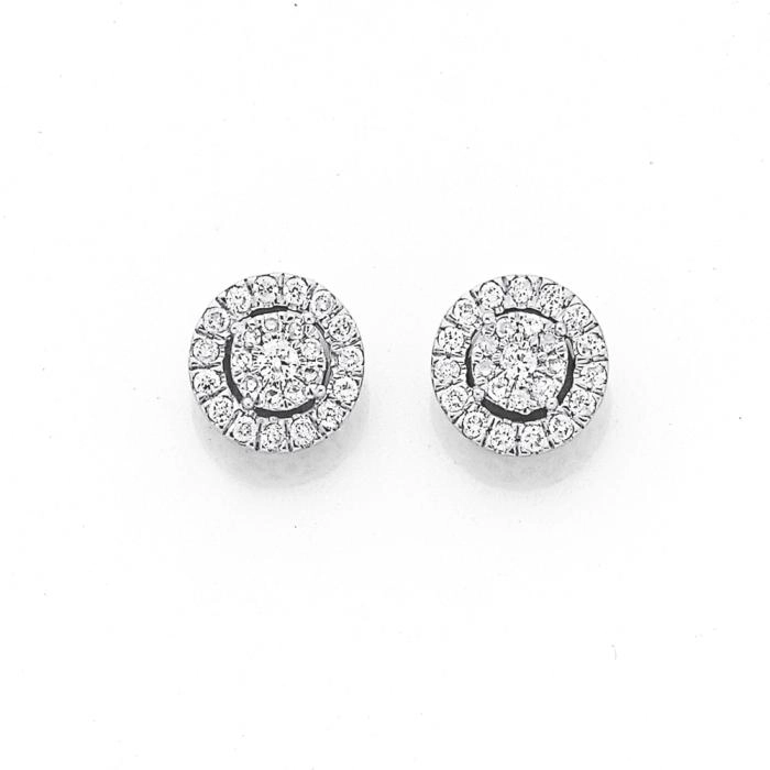 9ct White Gold Diamond Cluster Frame Stud Earrings