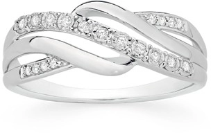 9ct White Gold Diamond Crossover Ring