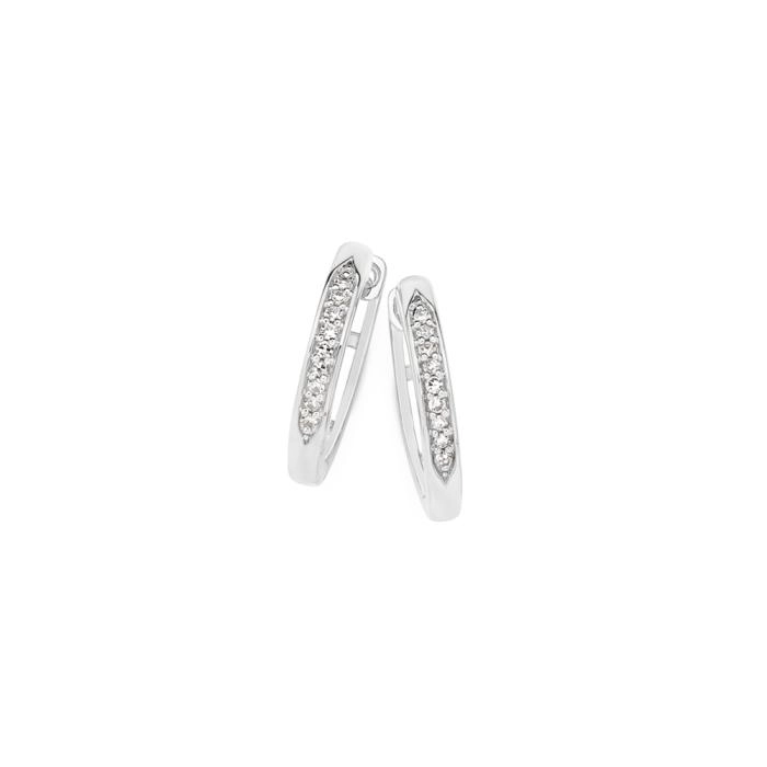 9ct White Gold Diamond Pave Set Huggie Earrings