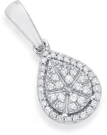 9ct White Gold Diamond Pear Shape Cluster Pendant