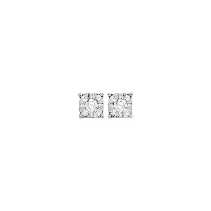 9ct Yellow Gold Diamond Cushion Cluster Stud Earrings