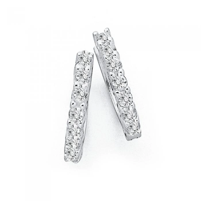 Sterling Silver 10mm Cubic Zirconia Hoop Earrings