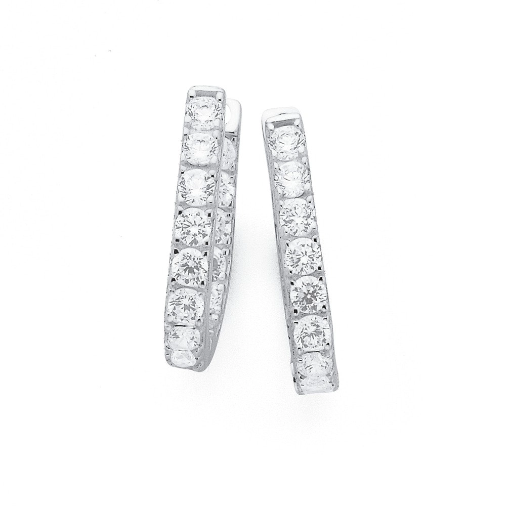 Sterling Silver 19mm Cubic Zirconia Huggie Earrings