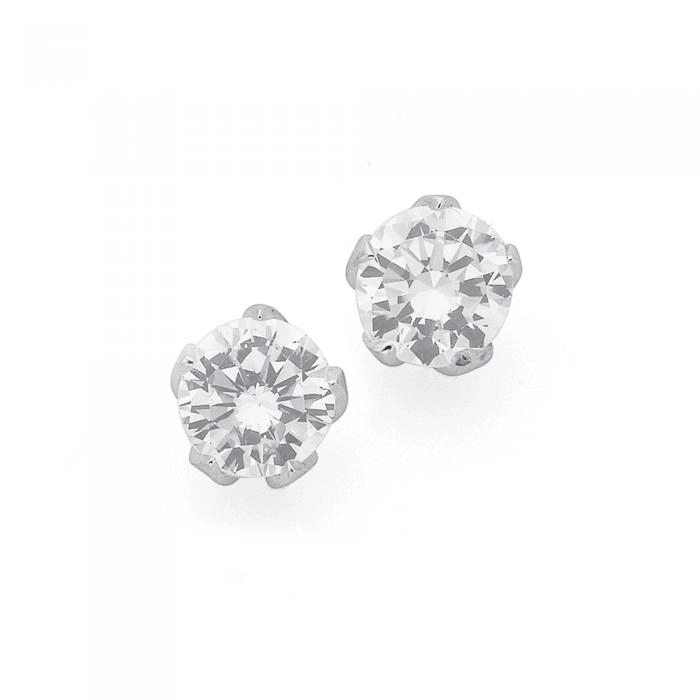 Sterling Silver 8mm Cubic Zirconia Stud Earrings