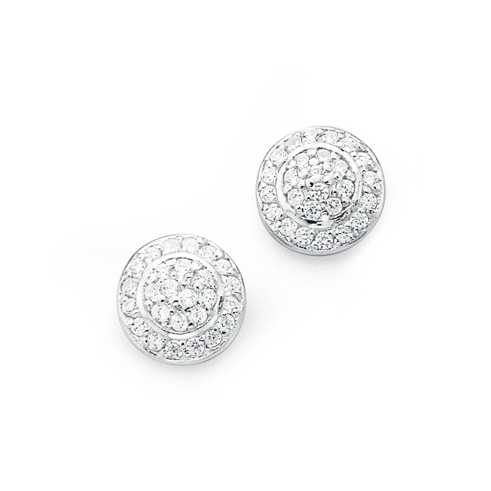 Sterling Silver Bezel Pave Cubic Zirconia Studs