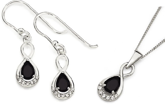 Sterling Silver Black Cubic Zirconia Earrings & Pendant Set