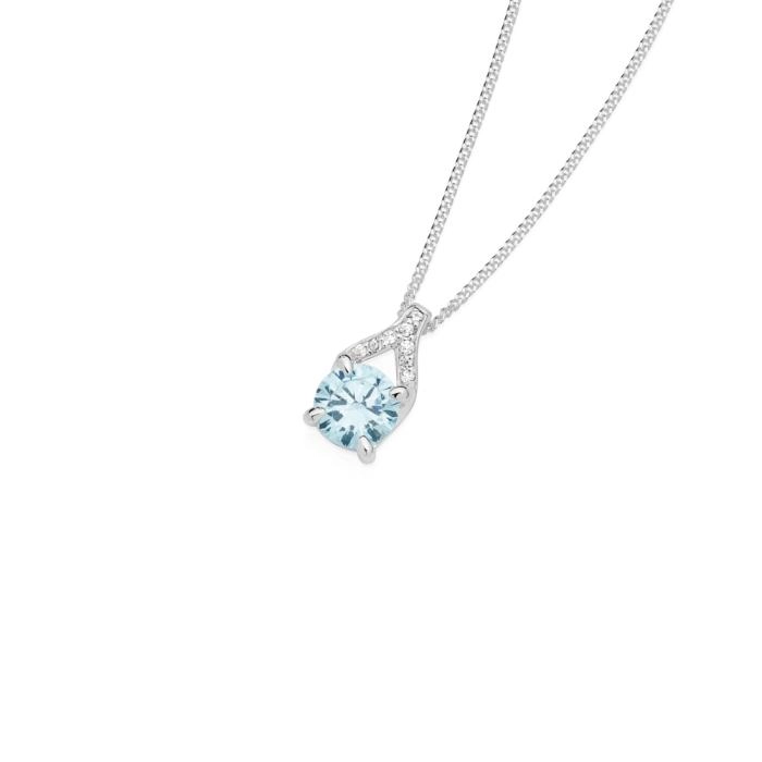 Sterling Silver Blue Cubic Zirconia Wishbone Style Pendant