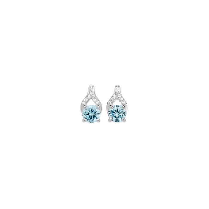 Sterling Silver Blue Cubic Zirconia Wishbone Style Stud Earrings