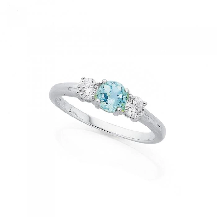 Sterling Silver Blue Topaz & Cubic Zirconia Ring