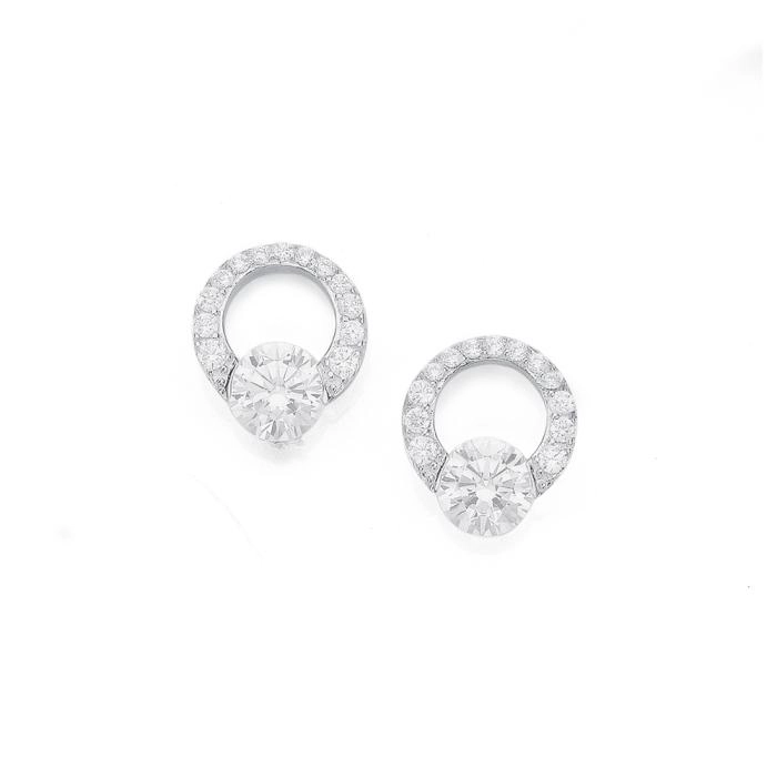 Sterling Silver Cubic Zirconia Circle Earrings