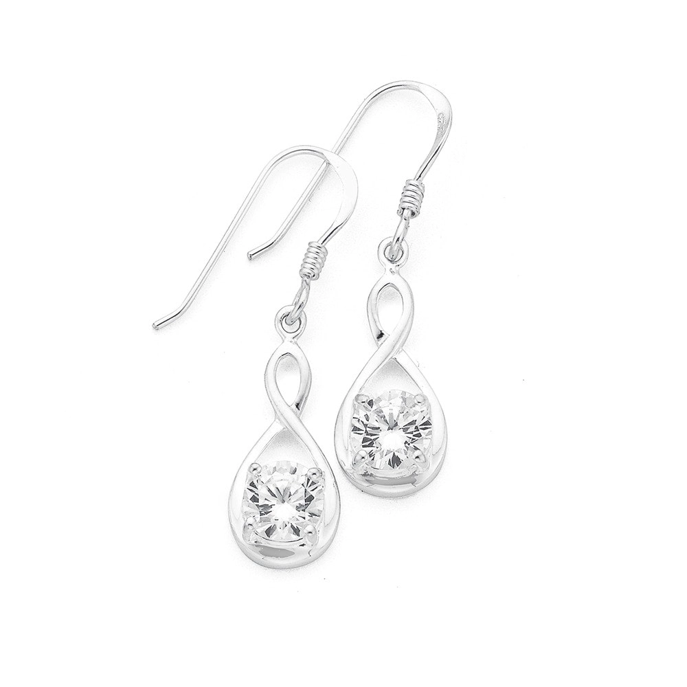 Sterling Silver Cubic Zirconia Infinity Loop Hook Drop Earrings