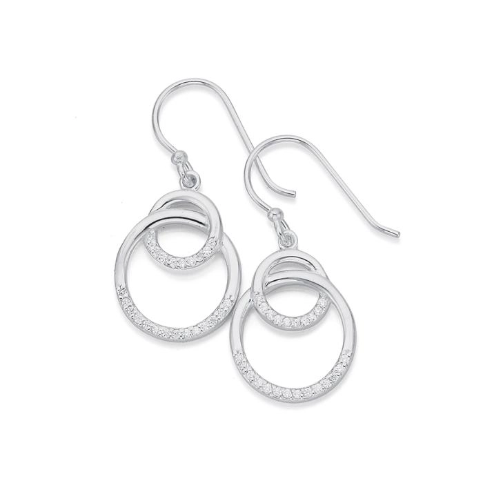 Sterling Silver Cubic Zirconia Interlocking Circles Earrings