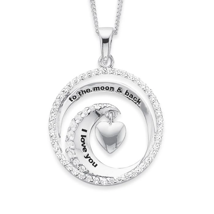 Sterling Silver Cubic Zirconia Moon & Back Drop Pendant