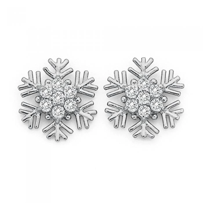 Sterling Silver Cubic Zirconia Snowflake Earrings