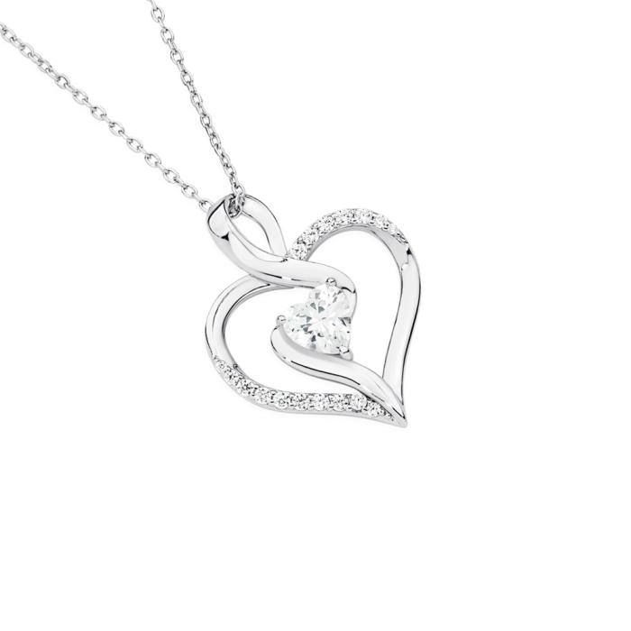 Sterling Silver Cubic Zirconia Twist Heart Pendant