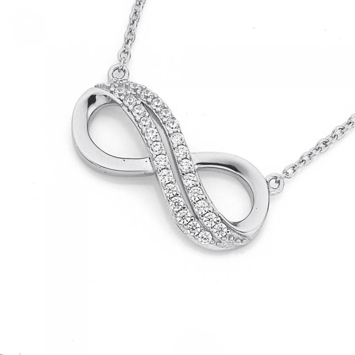 Sterling Silver Double Cubic Zirconia Row Infinity Necklet