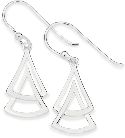 Sterling Silver Double Triangle Hook Drop Earrings