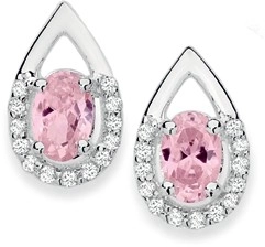 Sterling Silver Oval Pink Cubic Zirconia in Cubic Zirconia Pear Stud Earrings