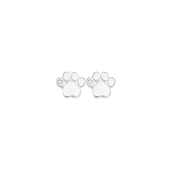 Sterling Silver Paw Print Stud Earrings