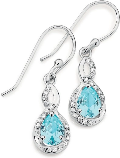 Sterling Silver Pear Blue Cubic Zirconia Fancy Drop Earrings