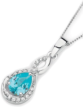 Sterling Silver Pear Blue Cubic Zirconia Fancy Pendant