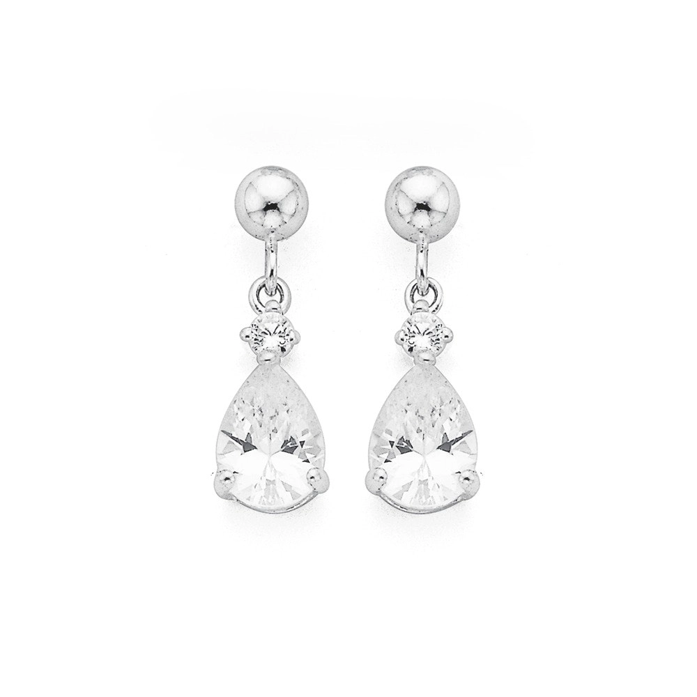 Sterling Silver Pear Cubic Zirconia & Cubic Zirconia Stud Drop Earrings