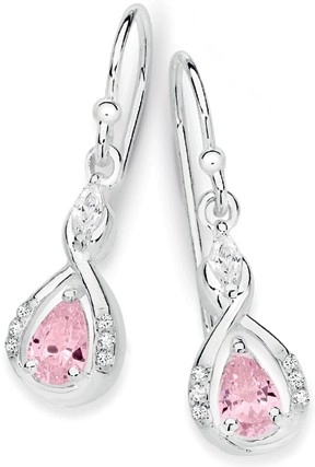 Sterling Silver Pear Pink Cubic Zirconia & Marquise Cubic Zirconia Drop Earrings