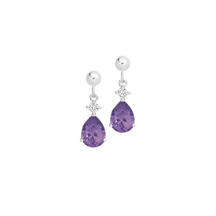 Sterling Silver Pear Violet Cubic Zirconia Drops