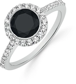 Sterling Silver Round Black Cubic Zirconia Cluster Ring