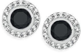 Sterling Silver Round Black Cubic Zirconia Cluster Stud Earrings