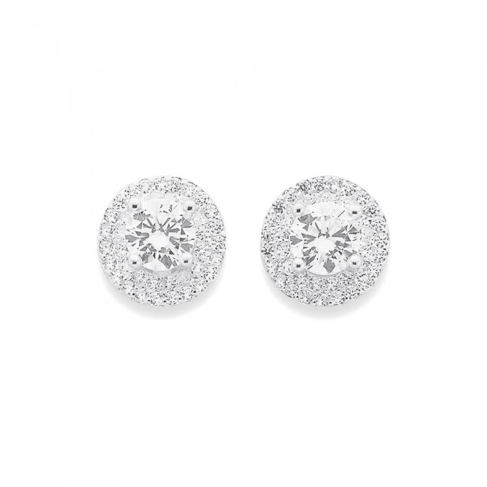 Sterling Silver Round Cubic Zirconia Cluster Stud Earrings