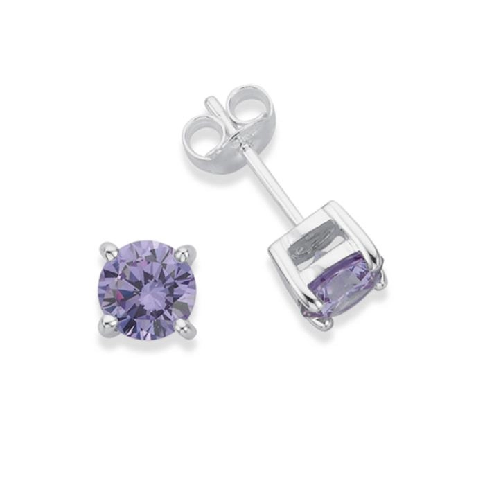 Sterling Silver Round Lavender Cubic Zirconia Stud Earrings