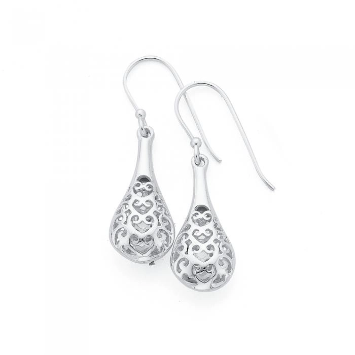 Sterling Silver Scroll Filigree Bomber Drop Earrings