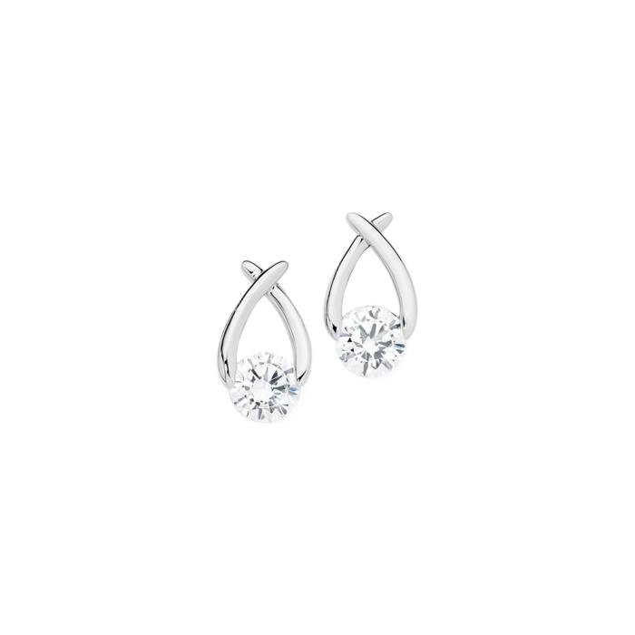 Sterling Silver Solitaire Cubic Zirconia Wishbone Stud Earrings