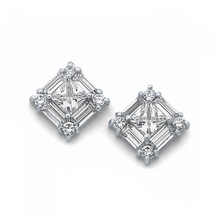 Sterling Silver Square Cubic Zirconia Earrings