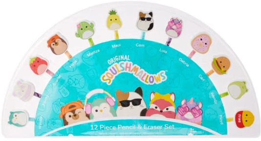 12 Piece Original Squishmallows Pencil and Eraser Set