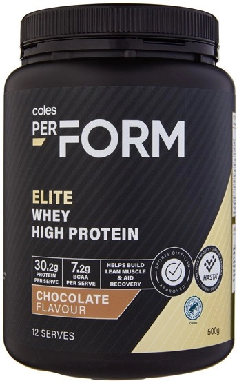 Coles PerForm Elite Whey High Protein Powder Chocolate 500g