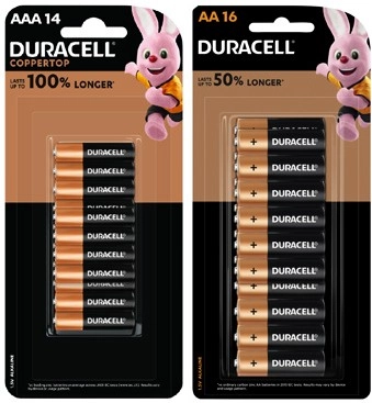 Duracell Coppertop Batteries AA 16 Pack or AAA 14 Pack