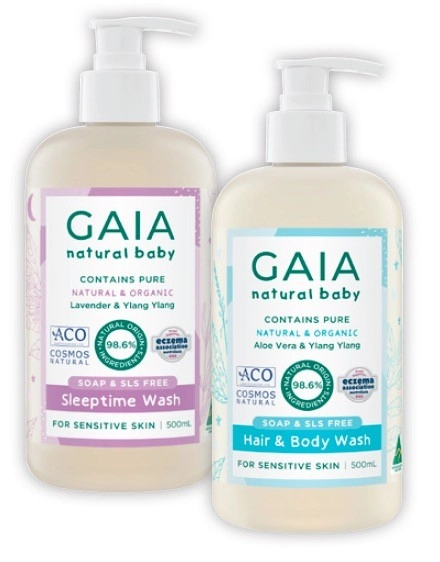 Gaia Natural Baby Hair & Body Wash or Sleeptime Bath 500mL