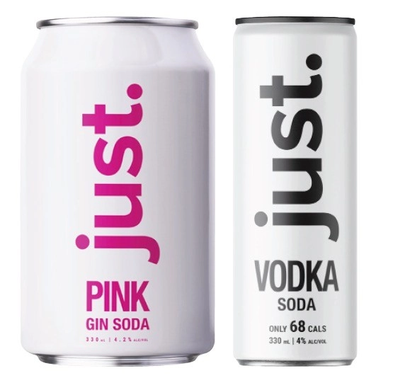 Just Pink Gin Soda, or Just Vodka Soda 4% Cans 4x330mL