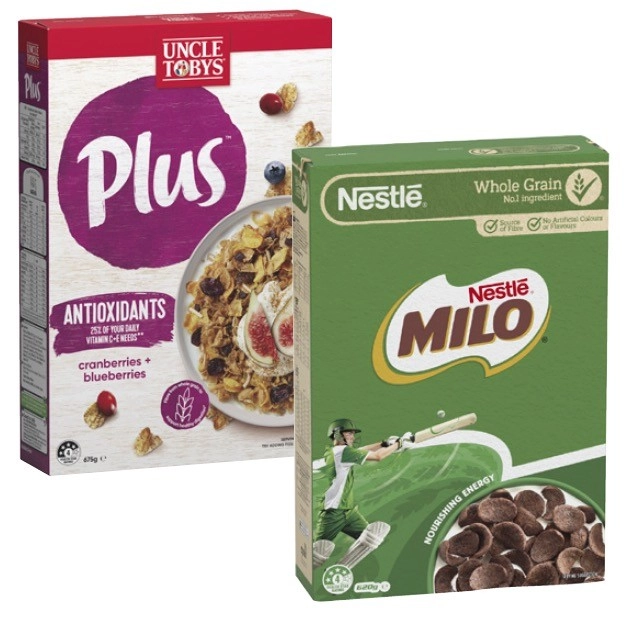 Nestlé Milo Cereal 535g-620g or Uncle Tobys Plus Cereal 565g-705g