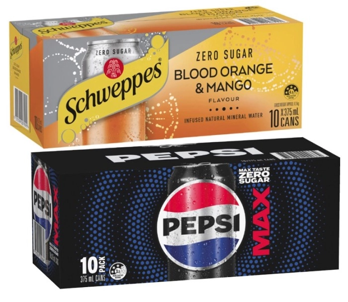 Pepsi, Solo or Schweppes Soft Drink or Schweppes Infused Sparkling Water 10x375mL