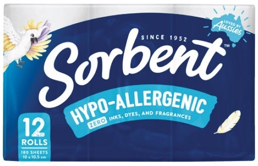 Sorbent 3-Ply Hypo Allergenic Toilet Tissue 12 Pack