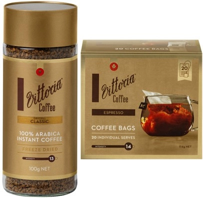 Vittoria Coffee Bags 20 Pack or Freeze Dried Instant Coffee 100g