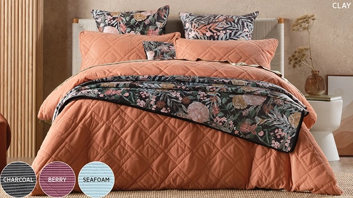 KOO Kasey Cord Clay Quilted Quilt Cover Set