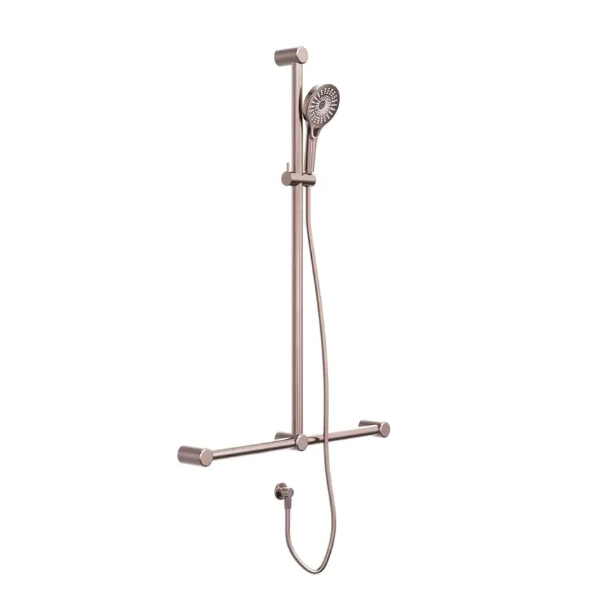 Nero Mecca Care 32mm T Bar Grab Rail and Adjustable Shower Set In Brushed Bronze