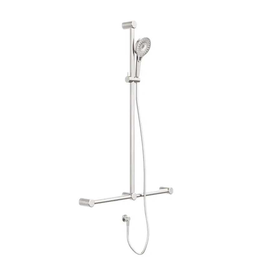 Nero Mecca Care 32mm T Bar Grab Rail and Adjustable Shower Set In Brushed Nickel