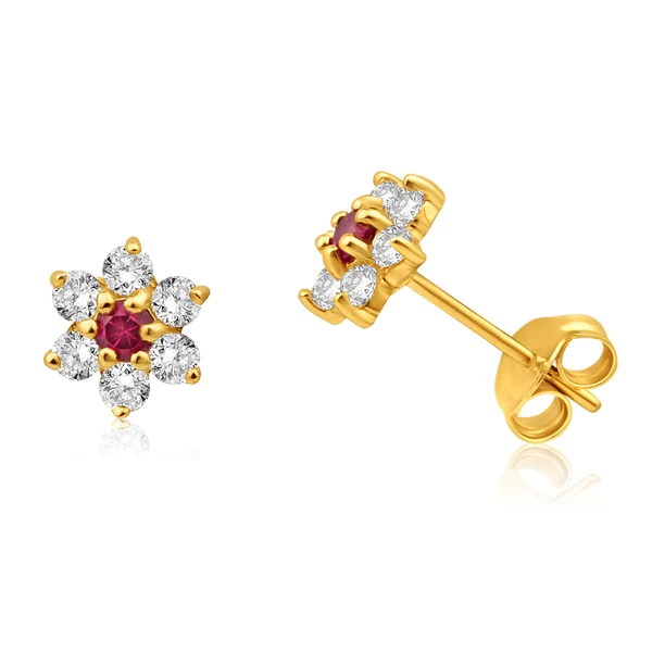 9ct Alluring Yellow Gold Created Ruby + Cubic Zirconia Stud Earrings – Shiels Jewellers